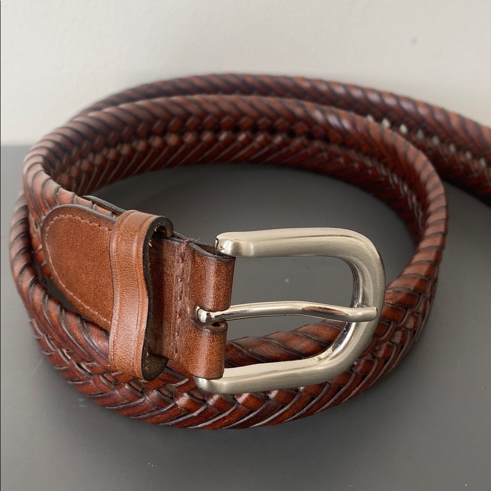 Braided Leather Waist Belt in Dark Brown Sz 40”